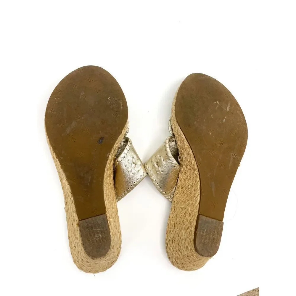 Jack Rodgers Marbella Wedge Sandal in‎ Platinum Gold Size 9M